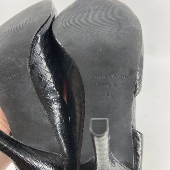 Colin Stuart black embossed pointed toe stiletto heel womens 9 - Picture 6 of 7
